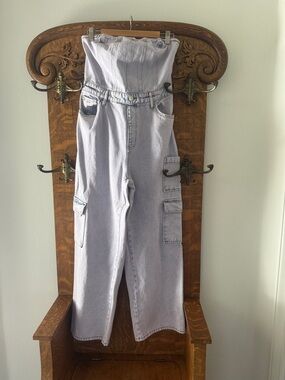 High-Waist Lavender Jumpsuit Cargo wide leg denim for Women